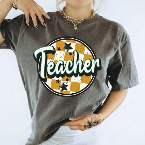 {Teacher Retro Circle} Graphic Tee