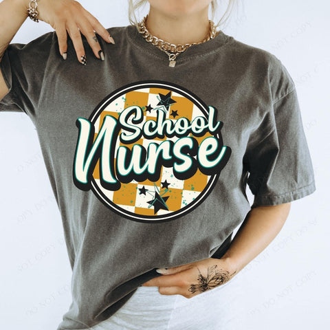 {School Nurse-Retro Circle} Graphic Tee