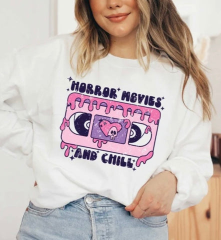 {Horror Movies & Chill} Graphic Sweatshirt